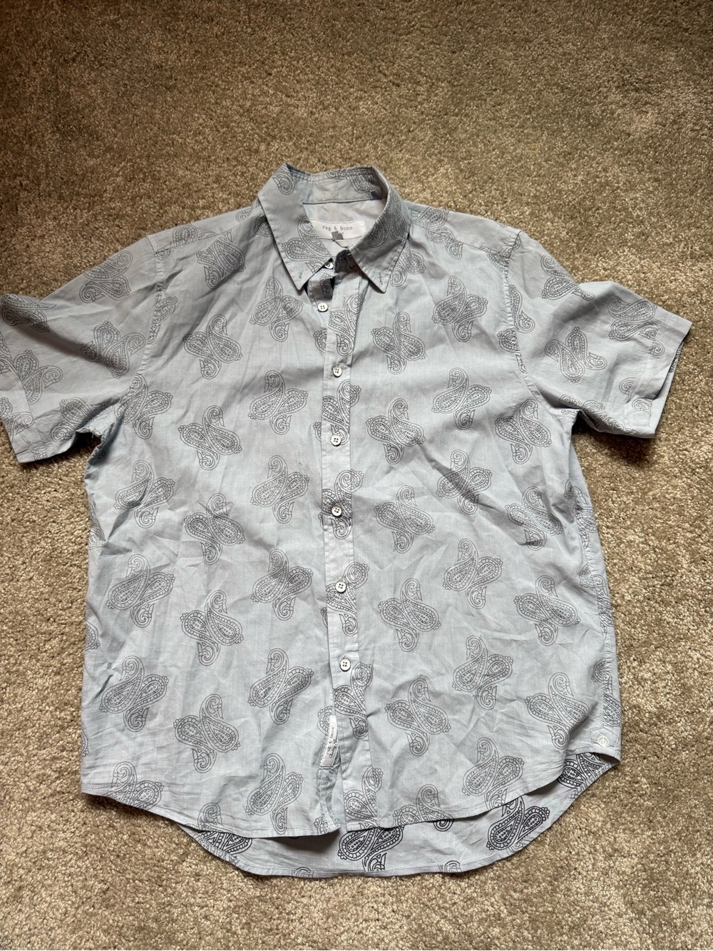 rag & bone Light Gray Short-Sleeve Button-Down with Paisley Print